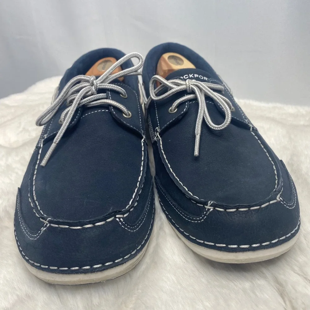 Rockport Bennett Lane 4 Mens Navy Blue Leather Boat Shoes V77797 Size 12 W‎